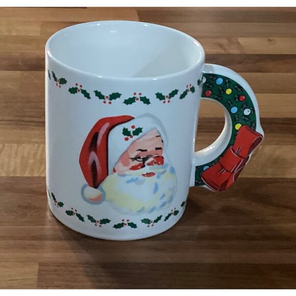 Vintage 1985 Christmas Santa Wreath Handle Coffee Mug The Love Mug - Picture 3 of 10